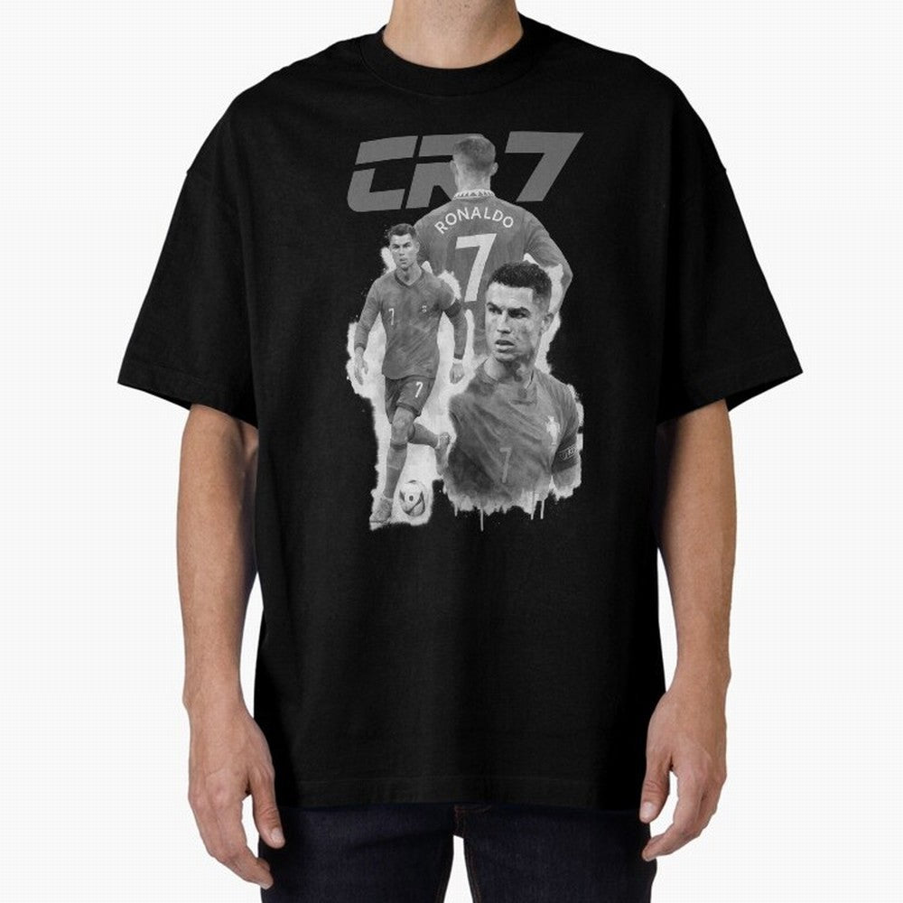 CR7 Cristiano Ronaldo illustration ink black white watercolour Oversized T-Shirt Cheer for Global Football Passion for FIFA World Cup 2026 USA Canada Mexico, Centered on Messi, Neymar and Mbappe, Brazil, Portugal and Argentina, Retro Football