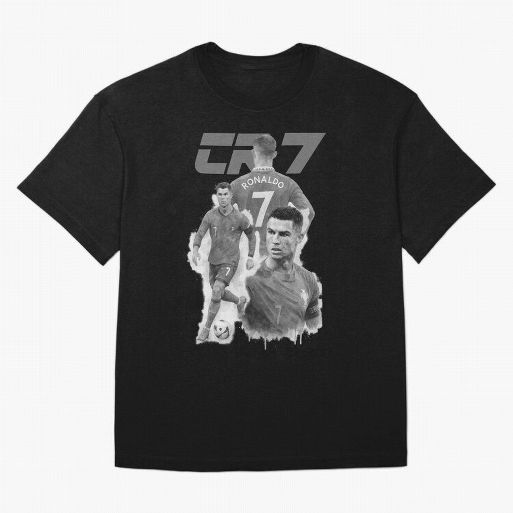 CR7 Cristiano Ronaldo illustration ink black white watercolour Oversized T-Shirt Cheer for Global Football Passion for FIFA World Cup 2026 USA Canada Mexico, Centered on Messi, Neymar and Mbappe, Brazil, Portugal and Argentina, Retro Football