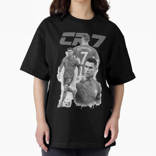 CR7 Cristiano Ronaldo illustration ink black white watercolour Oversized T-Shirt Cheer for Global Football Passion for FIFA World Cup 2026 USA Canada Mexico, Centered on Messi, Neymar and Mbappe, Brazil, Portugal and Argentina, Retro Football