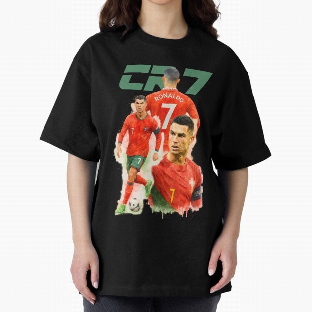CR7 Cristiano Ronaldo illustration watercolour Oversized T-Shirt Celebrate Every Goal in Match Day Hype around FIFA World Cup 2026 USA Canada Mexico, Messi, Neymar and Mbappe, Spain and Netherlands, Supporter Pride, Iconic Celebrations, Legendary