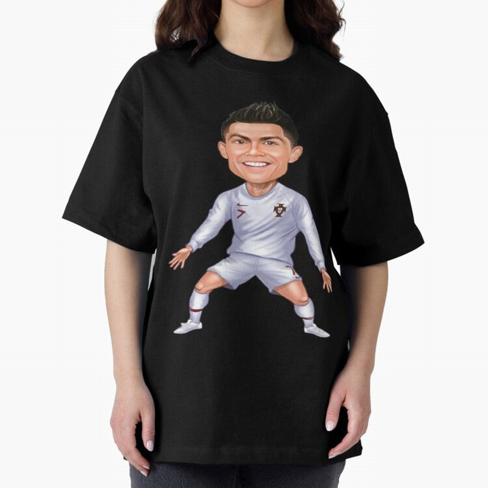 Cristiano Ronaldo Cartoon Oversized T-Shirt Showcase Match Day Hype around FIFA World Cup 2026, Messi and Cristiano Ronaldo, France, Match Day Excitement, Supporter Culture, Golden Goals and Global Football Passion; Made for Die Hard Supporters,