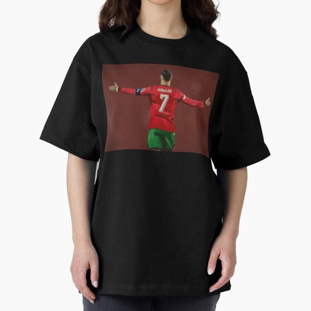 Cristiano Ronaldo portrait painting Oversized T-Shirt Celebrate Unforgettable Nights in the FIFA World Cup 2026 Group Stage Journey through Neymar Highlights, Argentina Pride, Football History, Final Match Energy, Crowd Noise and Once in a Lifetime