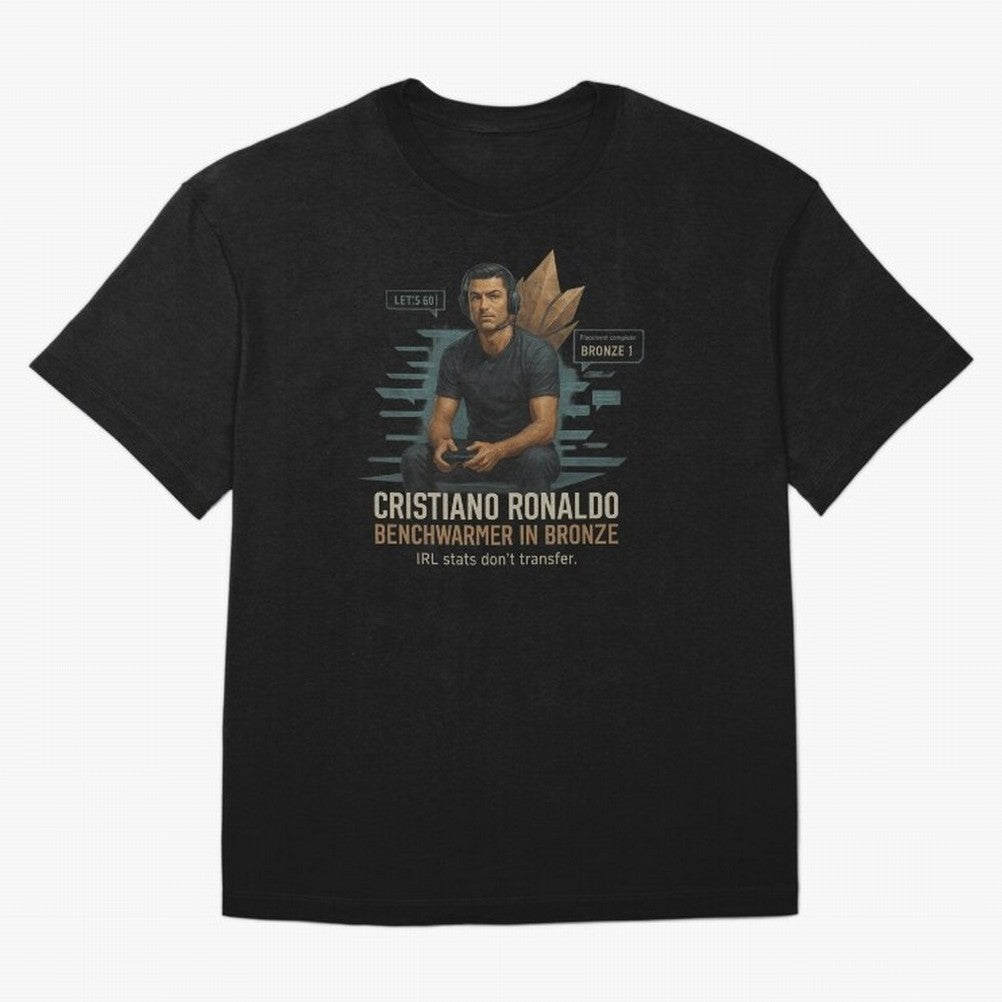 Cristiano Ronaldo Bronze Gamer ¨C Benchwarmers IRL Stats Don¡¯t Transfer Oversized T-Shirt Capture Stadium Memories from FIFA World Cup 2026 Group Stage Spirit, Capturing Spain and Netherlands, Cristiano Ronaldo, Football Passion, Legendary