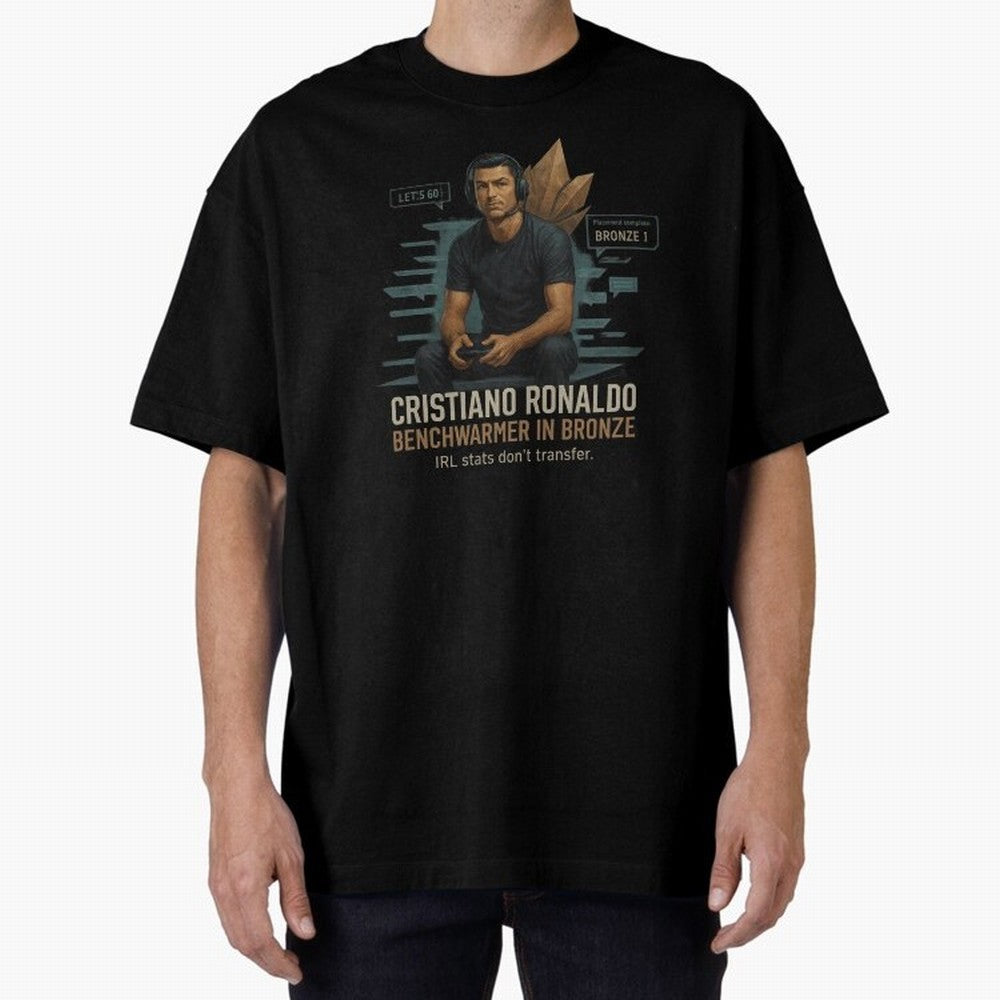 Cristiano Ronaldo Bronze Gamer ¨C Benchwarmers IRL Stats Don¡¯t Transfer Oversized T-Shirt Capture Stadium Memories from FIFA World Cup 2026 Group Stage Spirit, Capturing Spain and Netherlands, Cristiano Ronaldo, Football Passion, Legendary