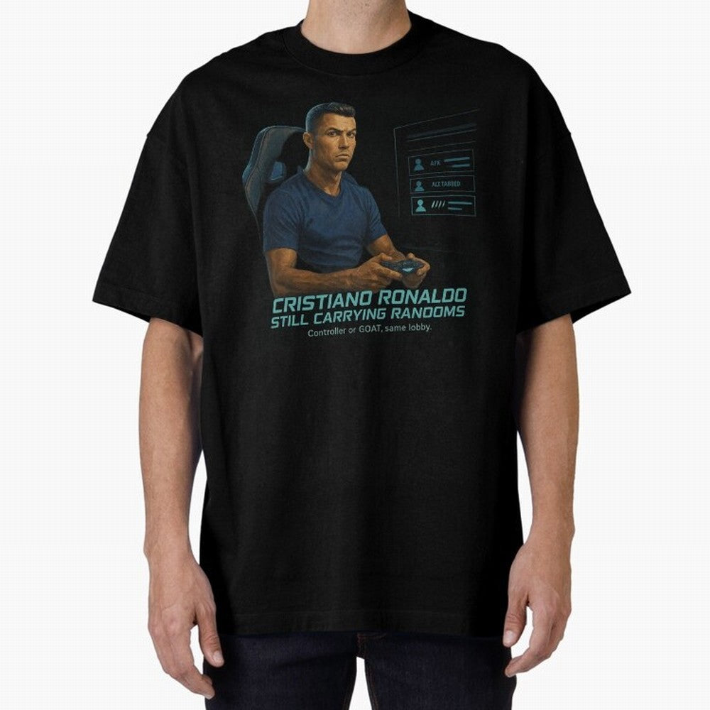 Cristiano Gamer Mode ¡ª Still Carrying Randoms Oversized T-Shirt Discover Match Day Hype around FIFA World Cup 2026 USA Canada Mexico, CR7, England, Stadium Chants, National Pride, Trophy Dreams and Unforgettable Football Memories; Ideal for