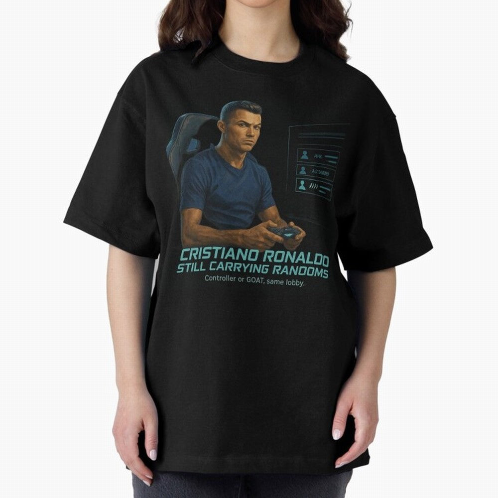 Cristiano Gamer Mode ¡ª Still Carrying Randoms Oversized T-Shirt Discover Match Day Hype around FIFA World Cup 2026 USA Canada Mexico, CR7, England, Stadium Chants, National Pride, Trophy Dreams and Unforgettable Football Memories; Ideal for