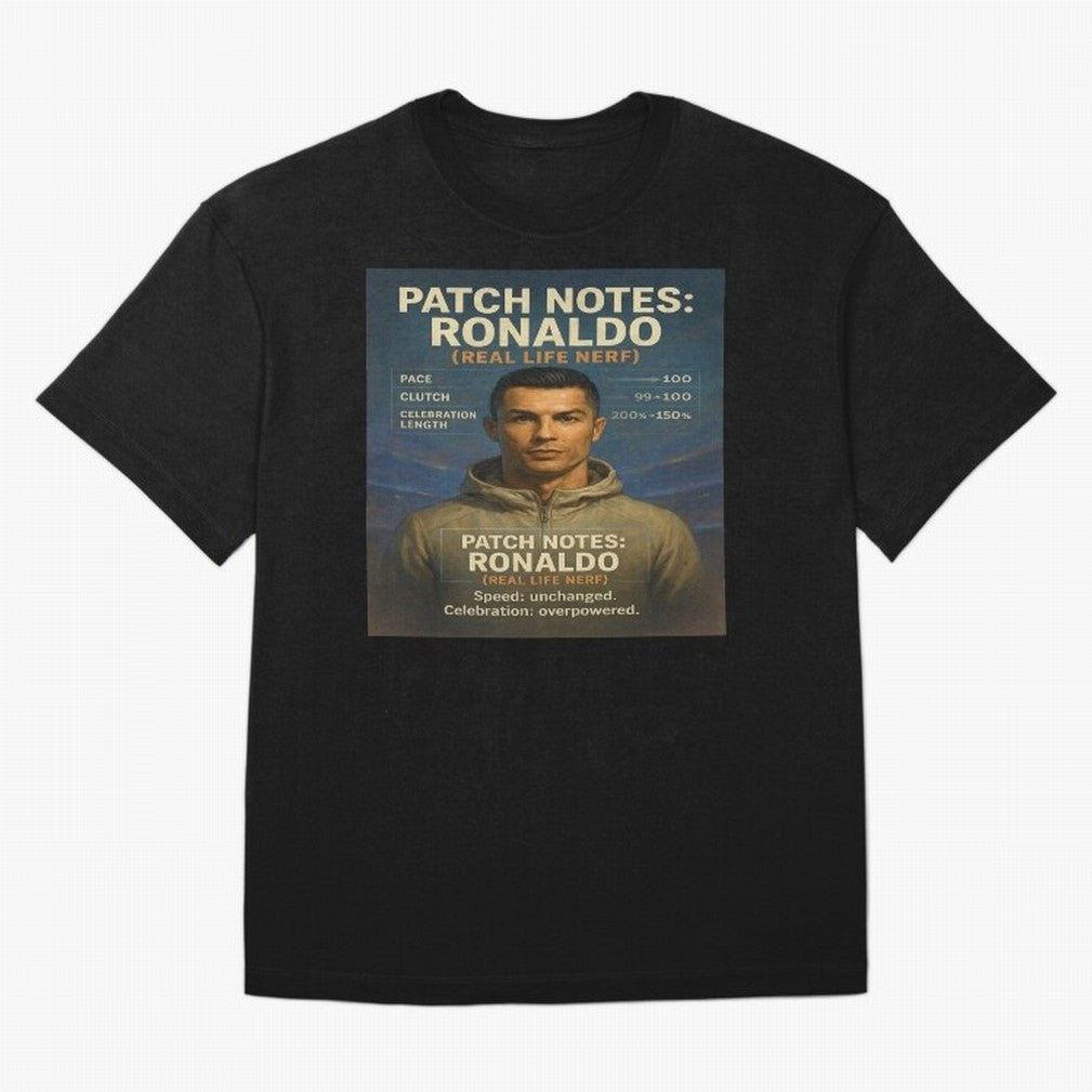 Patch Notes Cristiano Ronaldo ¡ª Real Life Nerf Football Gamer Oversized T-Shirt Bring Home Global Football Passion for FIFA World Cup 2026, Highlighting Messi and Cristiano Ronaldo, England, France and Netherlands, Championship Spirit, Famous