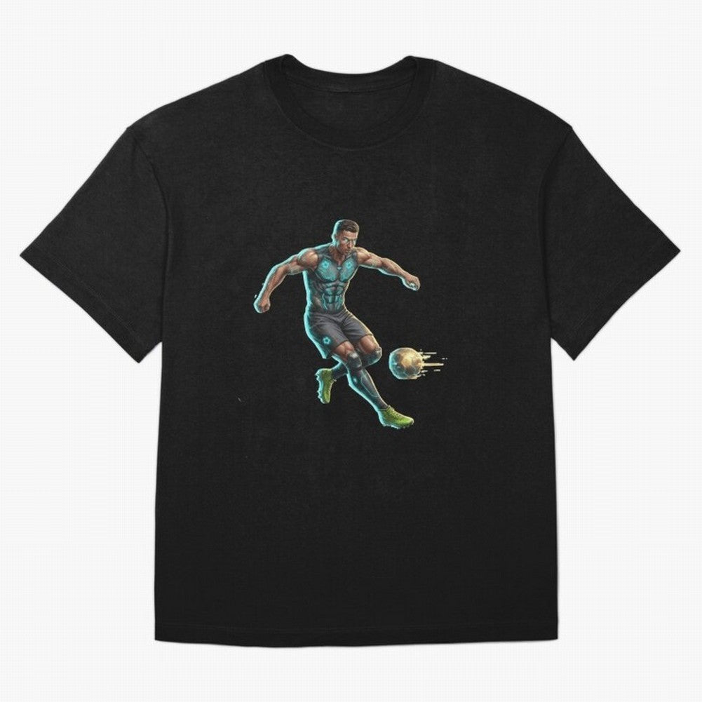 Cyberpunk Cristiano Ronaldo: Futuristic CR7 Kicking Glowing Soccer Ball Fan Art Oversized T-Shirt Make Game Day About the FIFA World Cup 2026 Journey through Haaland Highlights, Spain Pride, Stadium Chants, National Pride, Trophy Dreams and