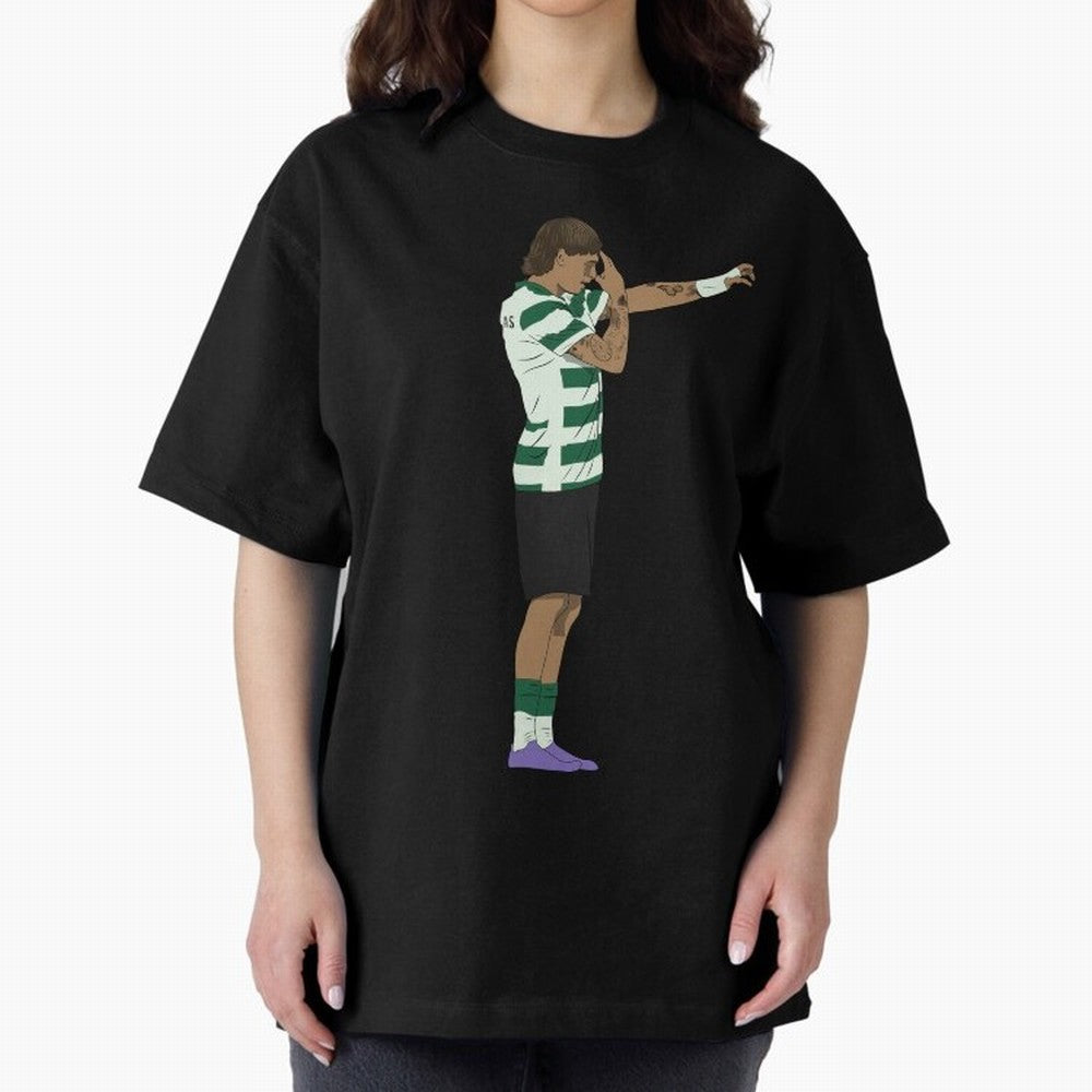 Ricardo Mangas Sporting Goal Celebration Minimalist Oversized T-Shirt Spotlight Global Football Passion for FIFA World Cup 2026 USA Canada Mexico, Centered on Haaland, Argentina, France and Brazil, Football Passion, Legendary Performances, Festival
