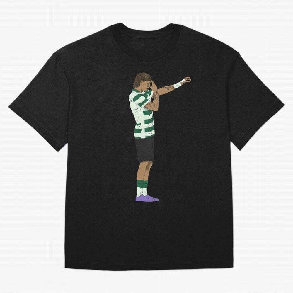 Ricardo Mangas Sporting Goal Celebration Minimalist Oversized T-Shirt Spotlight Global Football Passion for FIFA World Cup 2026 USA Canada Mexico, Centered on Haaland, Argentina, France and Brazil, Football Passion, Legendary Performances, Festival