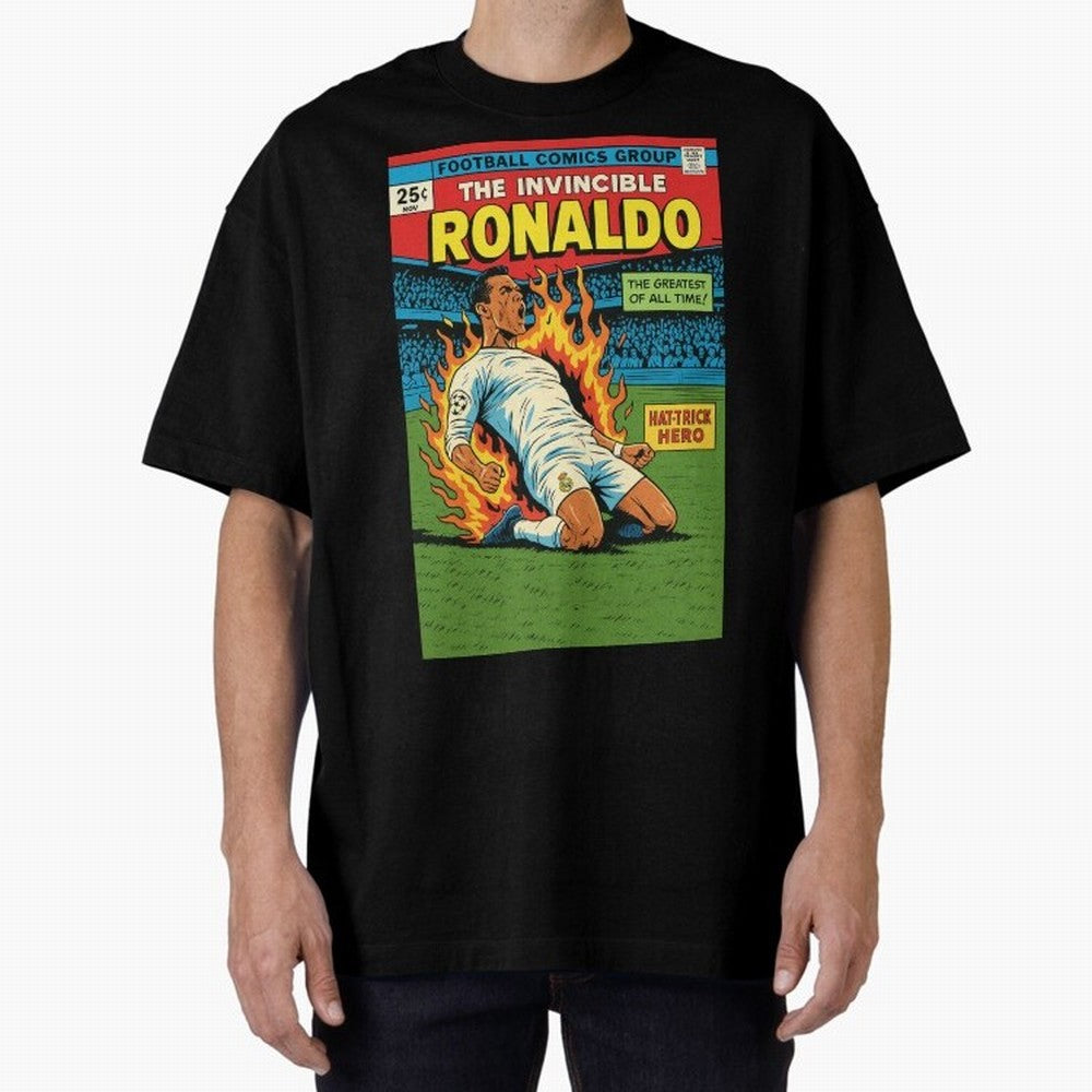 CR7 Comic Oversized T-Shirt Celebrate the Stars of Global Football Passion for FIFA World Cup 2026 Group Stage, Driven by CR7 and Messi, Germany, Soccer Culture, Superstar Moments, National Team Dreams and Competitive Fire; Great for Supporters Who
