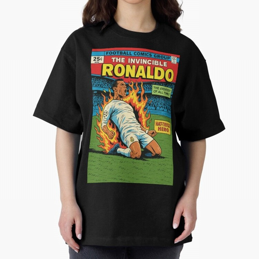 CR7 Comic Oversized T-Shirt Celebrate the Stars of Global Football Passion for FIFA World Cup 2026 Group Stage, Driven by CR7 and Messi, Germany, Soccer Culture, Superstar Moments, National Team Dreams and Competitive Fire; Great for Supporters Who