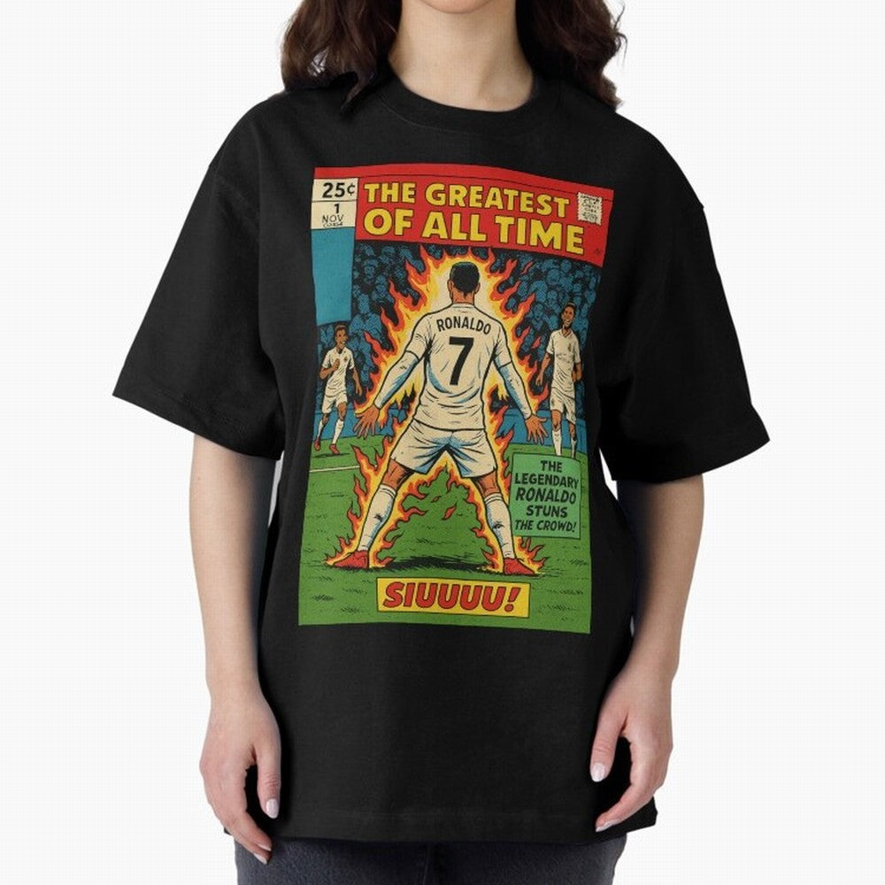 CR7 comic cover Oversized T-Shirt Fuel Global Football Passion for FIFA World Cup 2026 Group Stage, with Messi, England, France and Netherlands, Vintage Soccer Flavor, Modern Football Stars, National Flags and Final Night Emotion; Created for Match