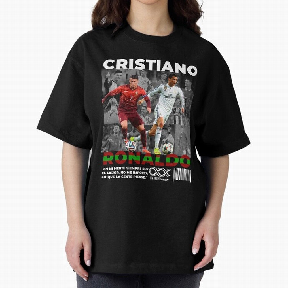 Cristiano Ronaldo Collage Oversized T-Shirt Celebrate the Magic of the FIFA World Cup 2026 Journey through CR7 and Messi Highlights, Brazil Pride, Vintage Soccer Flavor, Modern Football Stars, National Flags and Final Night Emotion; Made for Die