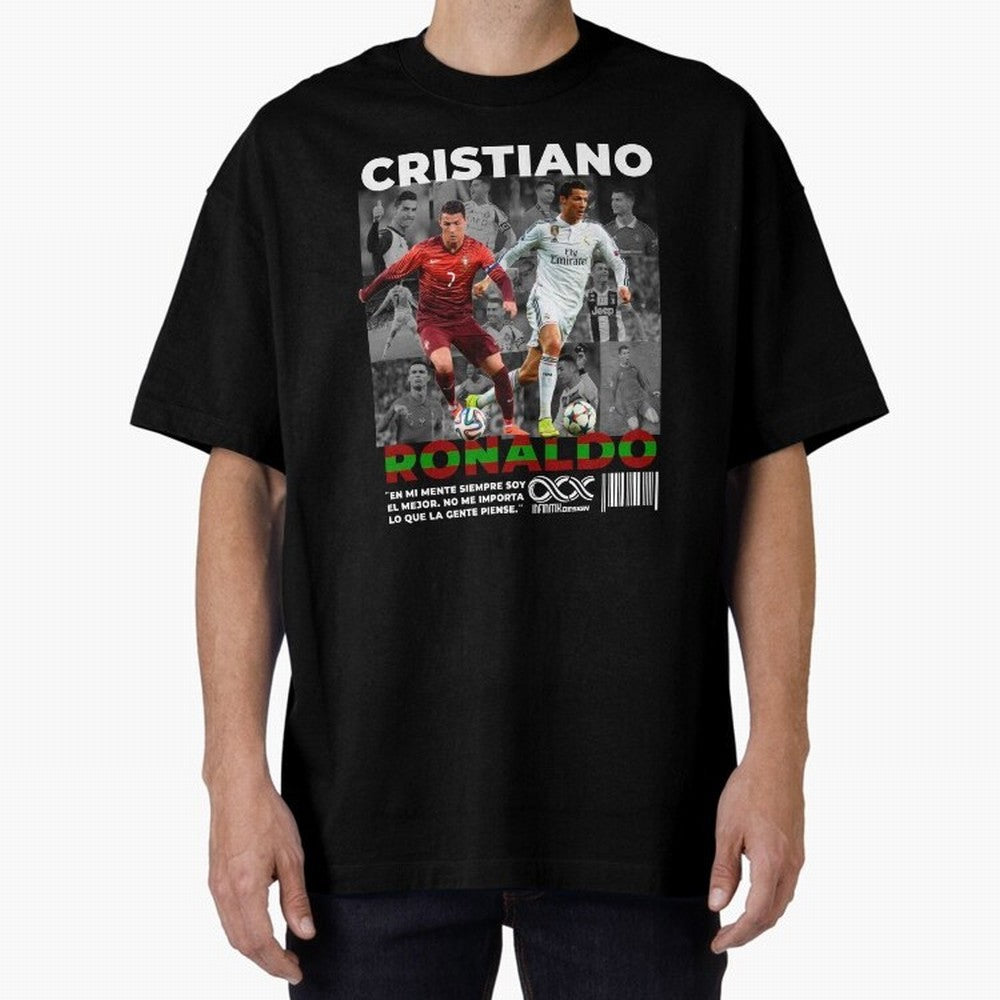 Cristiano Ronaldo Collage Oversized T-Shirt Celebrate the Magic of the FIFA World Cup 2026 Journey through CR7 and Messi Highlights, Brazil Pride, Vintage Soccer Flavor, Modern Football Stars, National Flags and Final Night Emotion; Made for Die