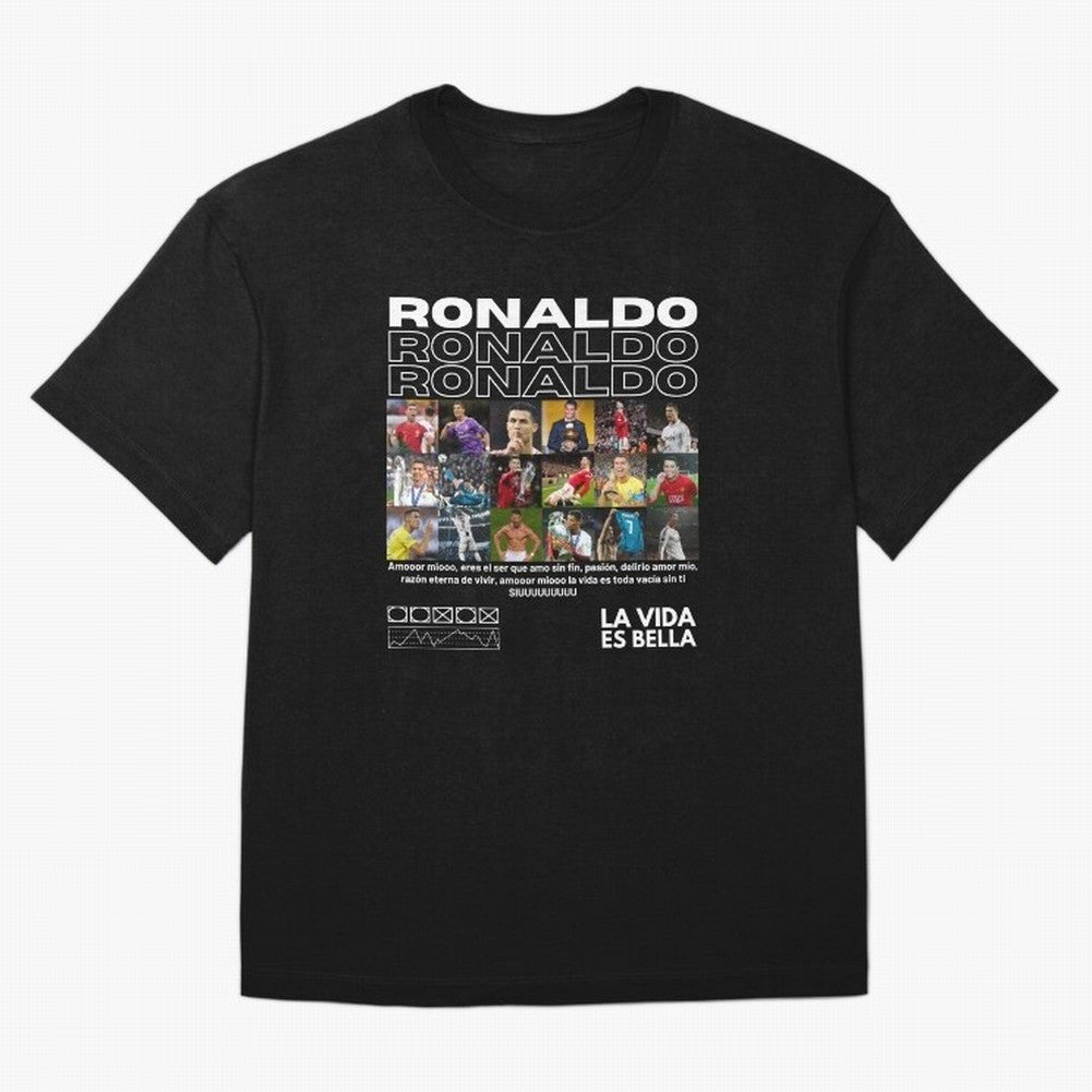 Cristiano Ronaldo CR7 Collage Oversized T-Shirt Show Championship Spirit for Global Football Passion for FIFA World Cup 2026, with Messi, Neymar and Mbappe, Argentina, Retro Football Energy, Iconic Rivalries, Trophy Chase Drama and Stadium