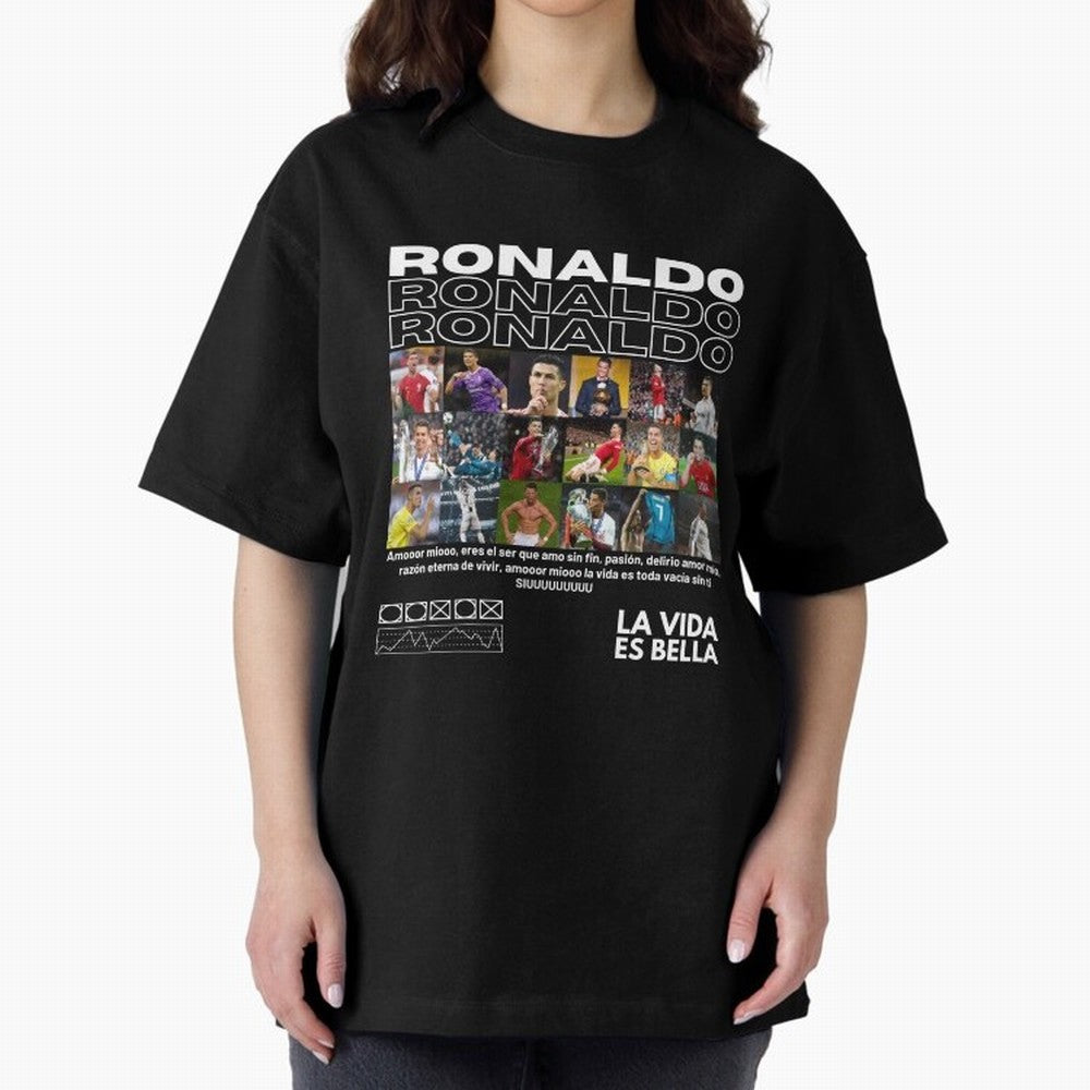 Cristiano Ronaldo CR7 Collage Oversized T-Shirt Show Championship Spirit for Global Football Passion for FIFA World Cup 2026, with Messi, Neymar and Mbappe, Argentina, Retro Football Energy, Iconic Rivalries, Trophy Chase Drama and Stadium