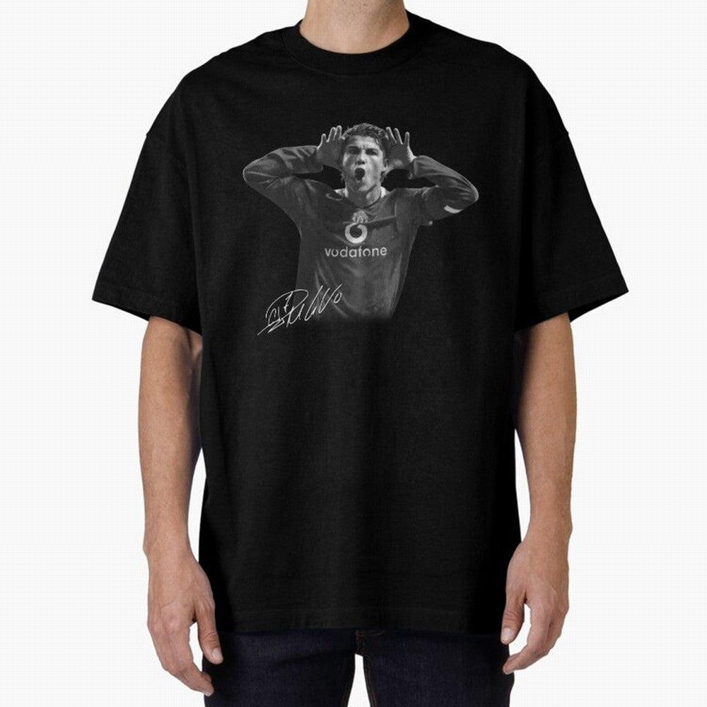 Black and White Cristiano Ronaldo T-Shirt Young Manchester Ronaldo - Celebration Oversized T-Shirt Celebrate the Road through Match Day Hype around FIFA World Cup 2026 USA Canada Mexico, Cristiano Ronaldo, Germany, Tournament Hype, Historic