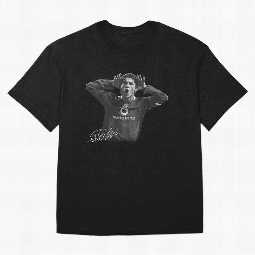 Black and White Cristiano Ronaldo T-Shirt Young Manchester Ronaldo - Celebration Oversized T-Shirt Celebrate the Road through Match Day Hype around FIFA World Cup 2026 USA Canada Mexico, Cristiano Ronaldo, Germany, Tournament Hype, Historic