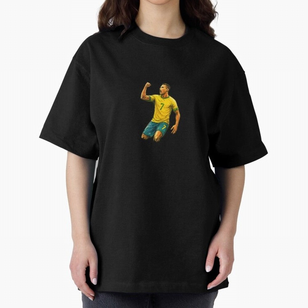 Energetic Soccer Celebration ¨C Number 7 Sketch Art Oversized T-Shirt Fuel the Hype around Match Day Hype around FIFA World Cup 2026 USA Canada Mexico, Messi, CR7 and Mbappe, Argentina and Brazil, Football Festival Excitement, Trophy Ambitions,
