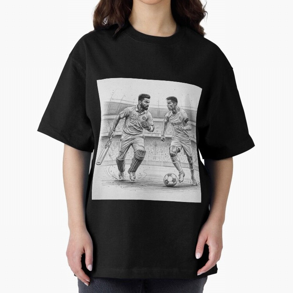 Virat Kohli and Cristiano Ronaldo Oversized T-Shirt Represent FIFA World Cup 2026 Spirit, Capturing France, Messi, CR7 and Mbappe, Fan Favorite Moments, National Team Passion, Big Match Drama and Soccer History; Made for Die Hard Supporters, Soccer