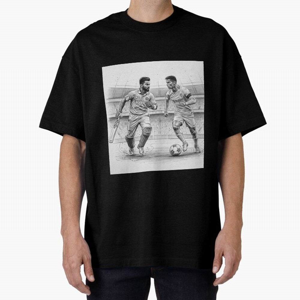 Virat Kohli and Cristiano Ronaldo Oversized T-Shirt Represent FIFA World Cup 2026 Spirit, Capturing France, Messi, CR7 and Mbappe, Fan Favorite Moments, National Team Passion, Big Match Drama and Soccer History; Made for Die Hard Supporters, Soccer
