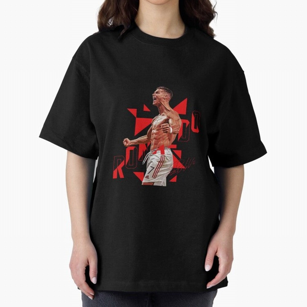 Cristiano Ronaldo Oversized T-Shirt Show Your Stadium Side during Global Football Passion for FIFA World Cup 2026 Group Stage, Connected to Messi, Neymar and Mbappe, Argentina, France and Brazil, Match Day Excitement, Supporter Culture, Golden