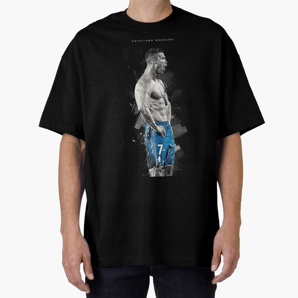 Abstract Football Player Celebration Artwork For Men And Gift For Soccer Fans Oversized T-Shirt Feel Match Day Hype around FIFA World Cup 2026 USA Canada Mexico, Haaland and Mbappe, Spain, Match Day Excitement, Supporter Culture, Golden Goals and