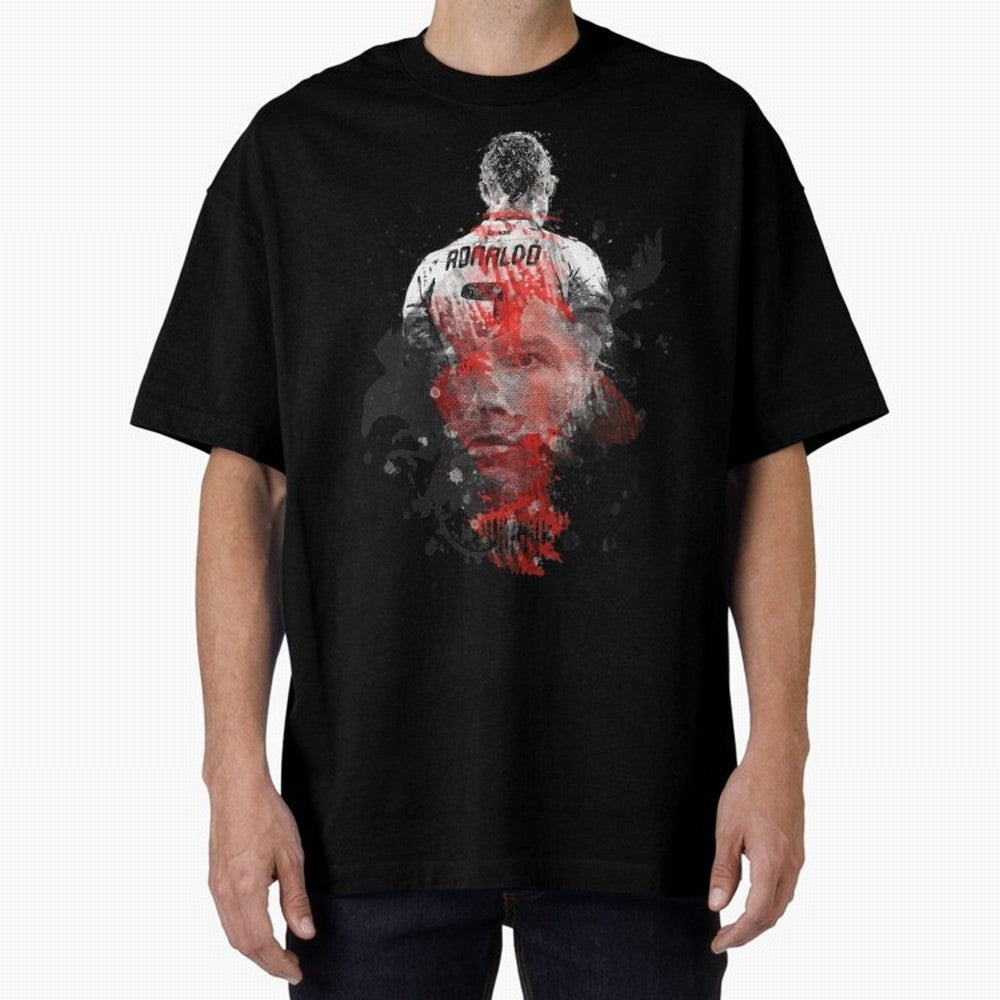Abstract Football Player Portrait Retro Poster Art For Men, Gift For Soccer Fans Oversized T-Shirt Carry the Colors and Pride of Global Football Passion for FIFA World Cup 2026, Celebrating Messi, Brazil, Portugal and Argentina, Vintage Soccer