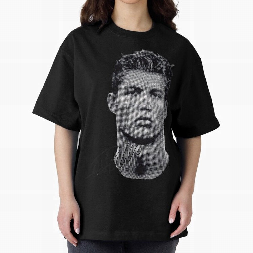 Retro Football Legend Portrait Illustration For Men And Gift For Soccer Fans Oversized T-Shirt Follow Every Goal of Match Day Hype around FIFA World Cup 2026 USA Canada Mexico, CR7, Spain and Netherlands, Goal Celebration Energy, Supporter