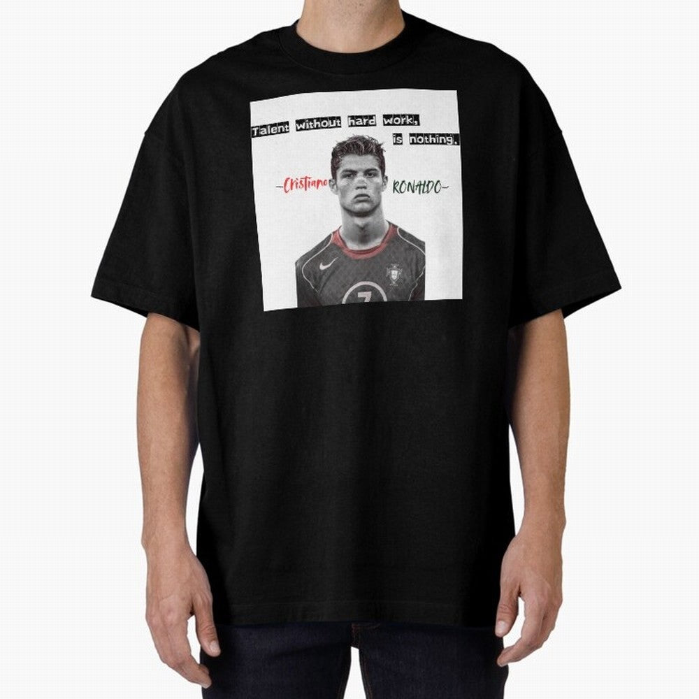 Cristiano Ronaldo - Dedication | NextLevel Motivation white Oversized T-Shirt Make Your Look Match FIFA World Cup 2026 Spirit, with England, France and Netherlands, Mbappe, Vintage Soccer Flavor, Modern Football Stars, National Flags and Final