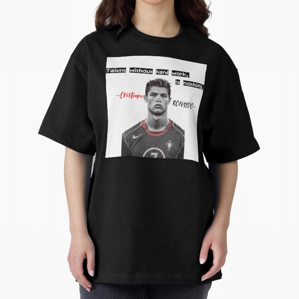 Cristiano Ronaldo - Dedication | NextLevel Motivation white Oversized T-Shirt Make Your Look Match FIFA World Cup 2026 Spirit, with England, France and Netherlands, Mbappe, Vintage Soccer Flavor, Modern Football Stars, National Flags and Final