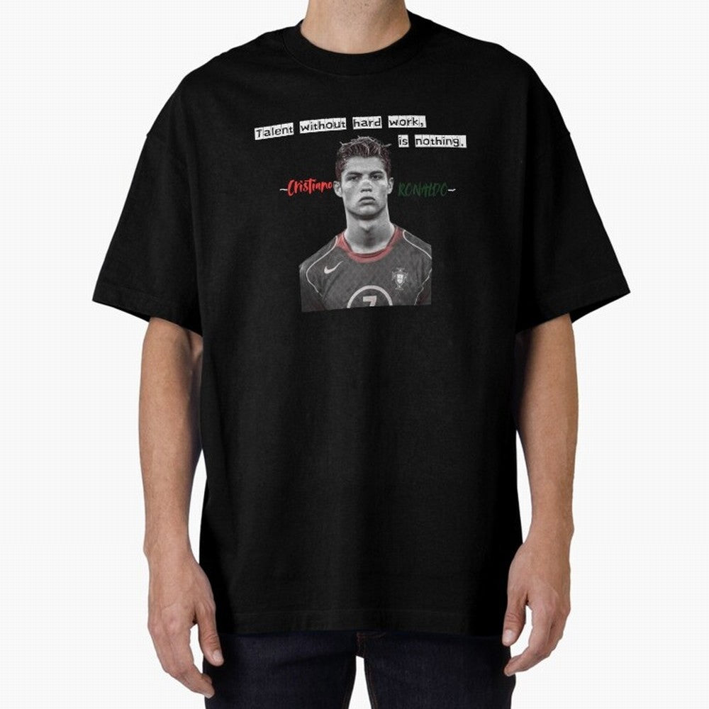 Cristiano Ronaldo - Dedication | NextLevel Motivation Oversized T-Shirt Get Ready for Global Football Passion for FIFA World Cup 2026 Group Stage, with Haaland and Mbappe, England and Germany, Retro Football Energy, Iconic Rivalries, Trophy Chase