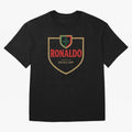 Ronaldo Emblem Sticker ¨C Gold Crest Parody Design Oversized T-Shirt Support Your Favorite Stars during Global Football Passion for FIFA World Cup 2026, Centered on Messi, CR7 and Mbappe, France and Portugal, Championship Spirit, Famous Goals,