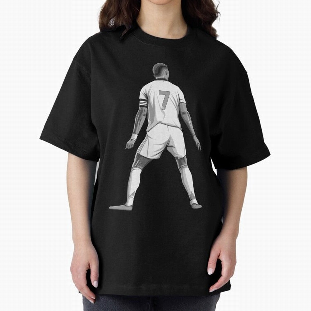 Cristiano Ronaldo Black and White Version Oversized T-Shirt Support Your Favorite Stars during FIFA World Cup 2026 USA Canada Mexico for Fans of Mbappe and Neymar and Spain, Bringing Football History, Final Match Energy, Crowd Noise and Once in a
