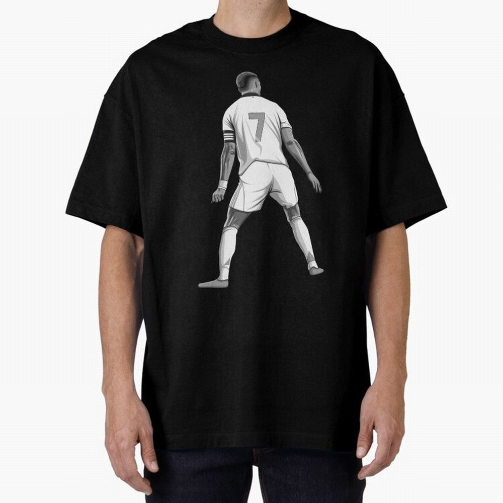 Cristiano Ronaldo Black and White Version Oversized T-Shirt Support Your Favorite Stars during FIFA World Cup 2026 USA Canada Mexico for Fans of Mbappe and Neymar and Spain, Bringing Football History, Final Match Energy, Crowd Noise and Once in a