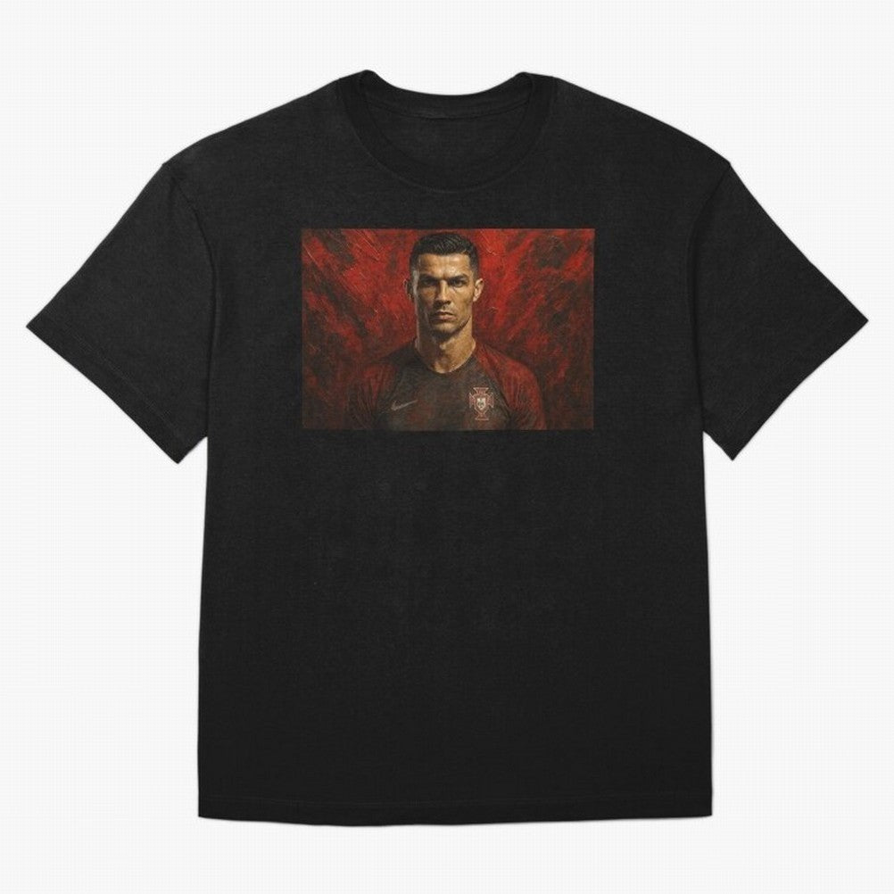 Cristiano Ronaldo Portrait Oversized T-Shirt Show Match Day Excitement for Match Day Hype around FIFA World Cup 2026 Group Stage, Messi, Neymar and Mbappe, Brazil, Portugal and Argentina, Sports Nostalgia, International Competition, Famous Players