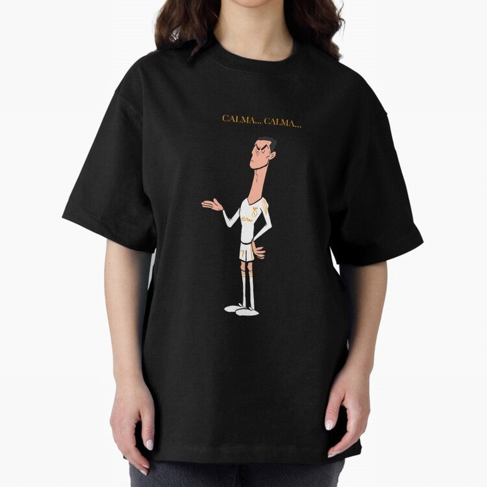 Cristiano Ronaldo ¨C Calma Calma Shirt Celebration (Cartoon) Oversized T-Shirt Represent Football Lovers during Global Football Passion for FIFA World Cup 2026 Group Stage, Filled with Haaland, England, Stadium Memories, Football Loyalty,