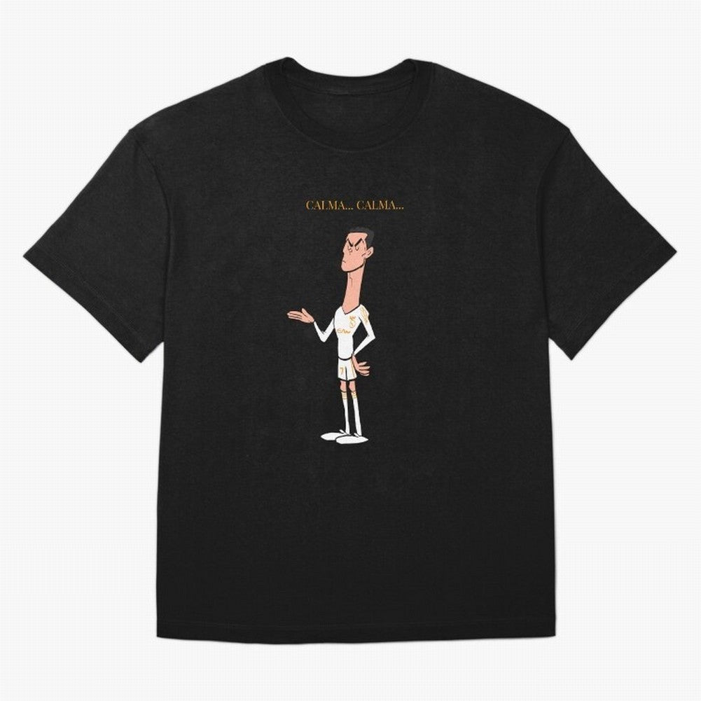 Cristiano Ronaldo ¨C Calma Calma Shirt Celebration (Cartoon) Oversized T-Shirt Represent Football Lovers during Global Football Passion for FIFA World Cup 2026 Group Stage, Filled with Haaland, England, Stadium Memories, Football Loyalty,