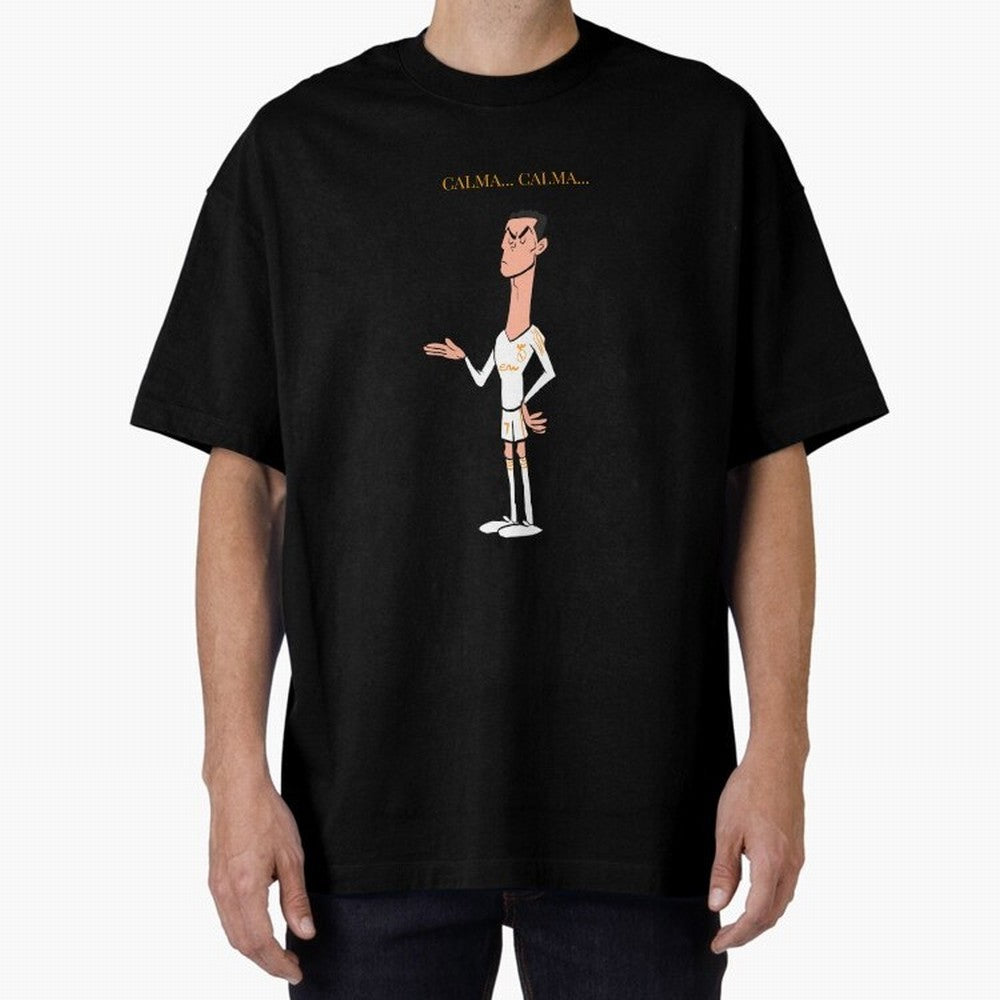 Cristiano Ronaldo ¨C Calma Calma Shirt Celebration (Cartoon) Oversized T-Shirt Represent Football Lovers during Global Football Passion for FIFA World Cup 2026 Group Stage, Filled with Haaland, England, Stadium Memories, Football Loyalty,