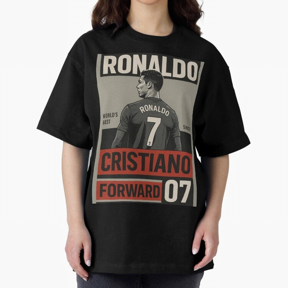 CR7 Legacy ¨C Cold Blooded Greatness Poster Art Oversized T-Shirt Celebrate the Stars of Global Football Passion for FIFA World Cup 2026 USA Canada Mexico, Inspired by Haaland, Spain, Vintage Soccer Flavor, Modern Football Stars, National Flags and