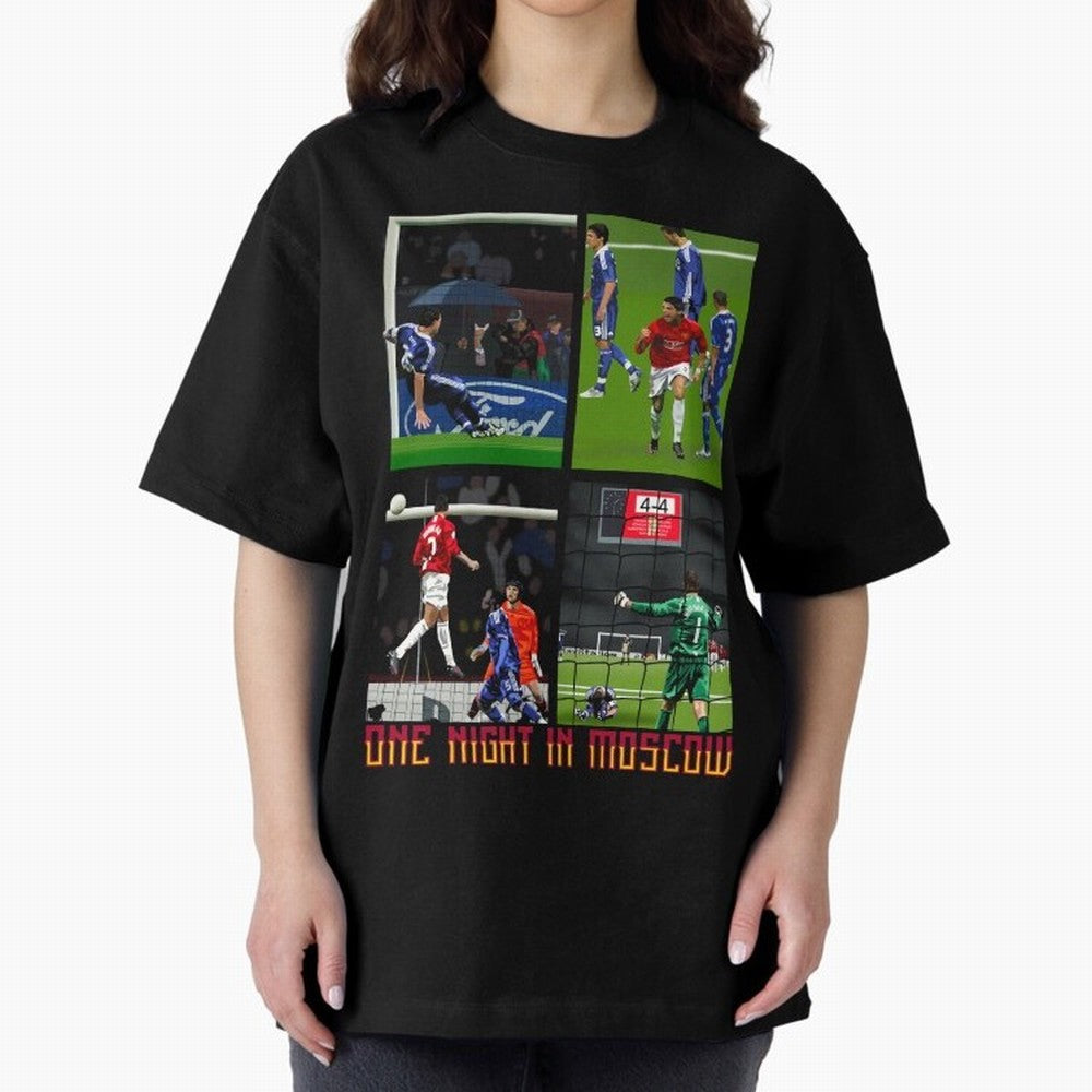 One Night in Moscow ¨C Manchester United 2008 Champions League Glory Artwork Oversized T-Shirt Bring Trophy Dreams to FIFA World Cup 2026 USA Canada Mexico for Fans of Messi, CR7 and Mbappe and Brazil, Portugal and Argentina, Bringing Goal