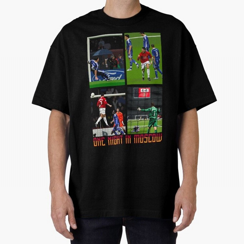 One Night in Moscow ¨C Manchester United 2008 Champions League Glory Artwork Oversized T-Shirt Bring Trophy Dreams to FIFA World Cup 2026 USA Canada Mexico for Fans of Messi, CR7 and Mbappe and Brazil, Portugal and Argentina, Bringing Goal
