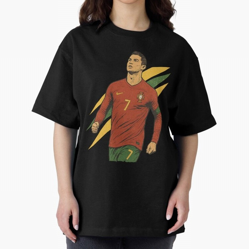 Cristiano Ronaldo Retro Portugal Football Art ¨C Vintage Supporter Design Oversized T-Shirt Celebrate Golden Goal Energy in Global Football Passion for FIFA World Cup 2026, Highlighting Mbappe, Spain and Netherlands, Retro Football Energy, Iconic