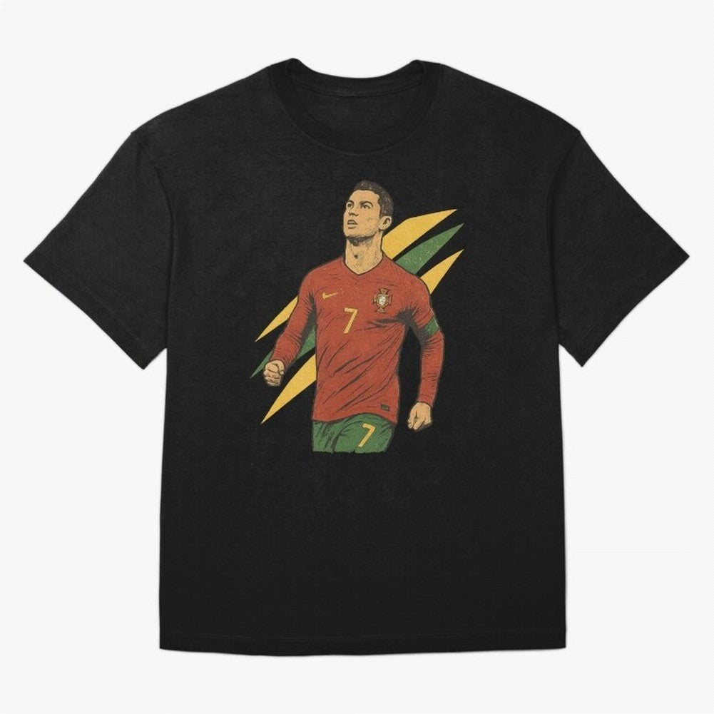 Cristiano Ronaldo Retro Portugal Football Art ¨C Vintage Supporter Design Oversized T-Shirt Celebrate Golden Goal Energy in Global Football Passion for FIFA World Cup 2026, Highlighting Mbappe, Spain and Netherlands, Retro Football Energy, Iconic