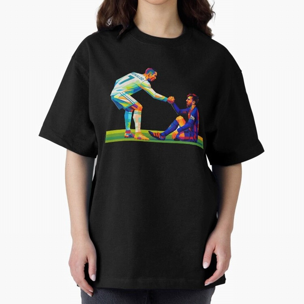 Cristiano Ronaldo & Messi Wpap Art Oversized T-Shirt Mark the FIFA World Cup 2026 USA Canada Mexico Journey through Messi Highlights, France Pride, Championship Spirit, Famous Goals, Roaring Crowds and International Football Unity; Perfect for