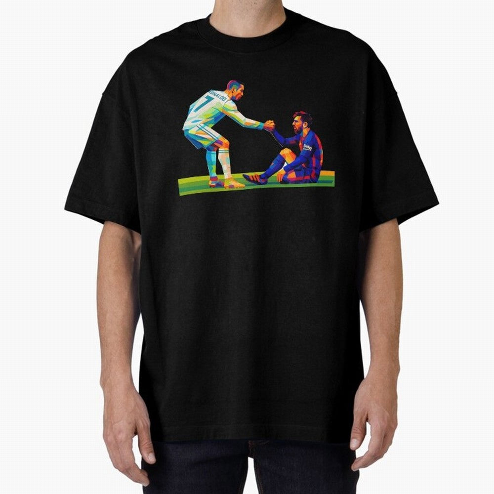 Cristiano Ronaldo & Messi Wpap Art Oversized T-Shirt Mark the FIFA World Cup 2026 USA Canada Mexico Journey through Messi Highlights, France Pride, Championship Spirit, Famous Goals, Roaring Crowds and International Football Unity; Perfect for