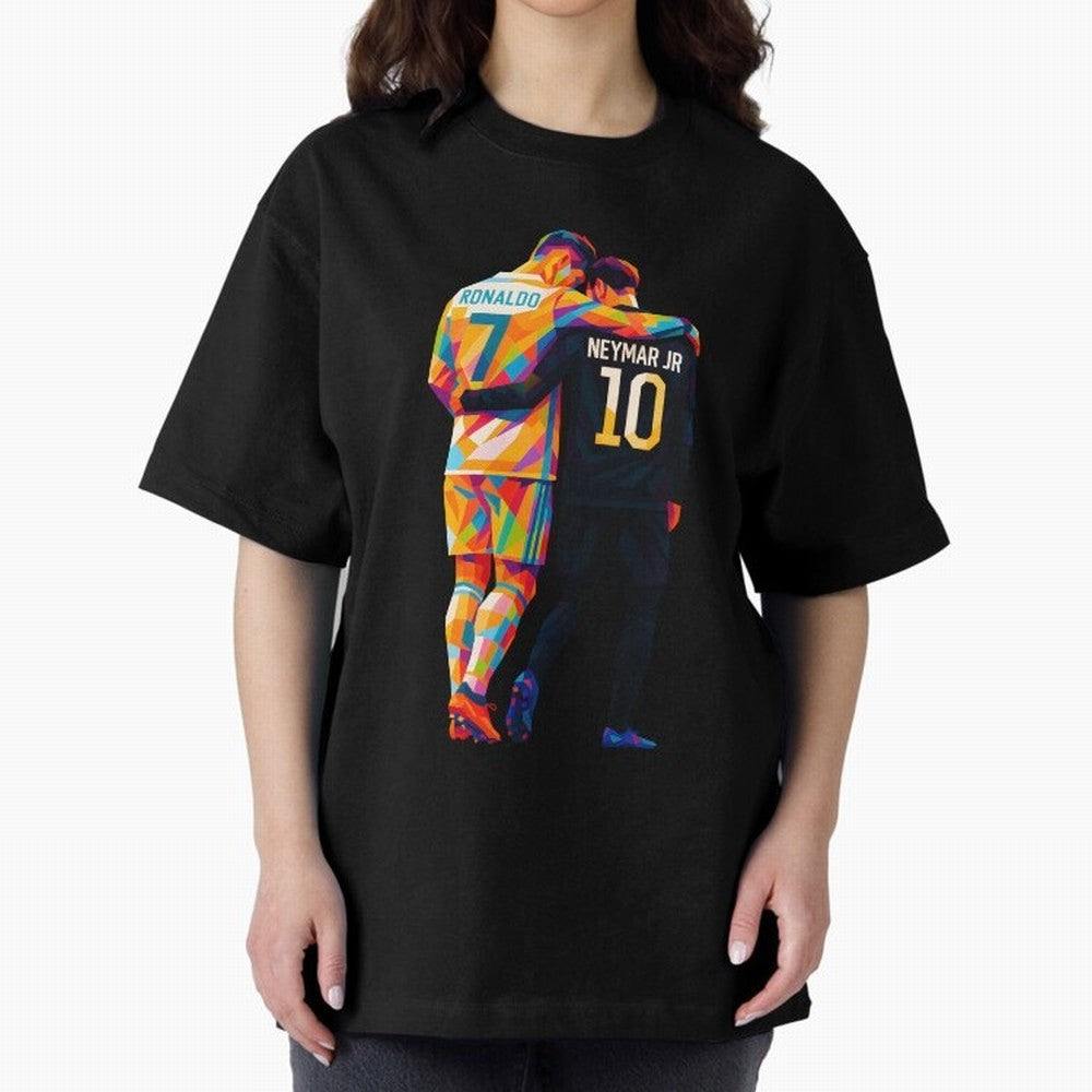 Cristiano Ronaldo & Neymar JR Wpap Art Oversized T-Shirt Get Ready for FIFA World Cup 2026 Highlighting Messi, Brazil Energy, Stadium Memories, Football Loyalty, International Chants and Championship Tradition; Created for Match Day Parties, Soccer