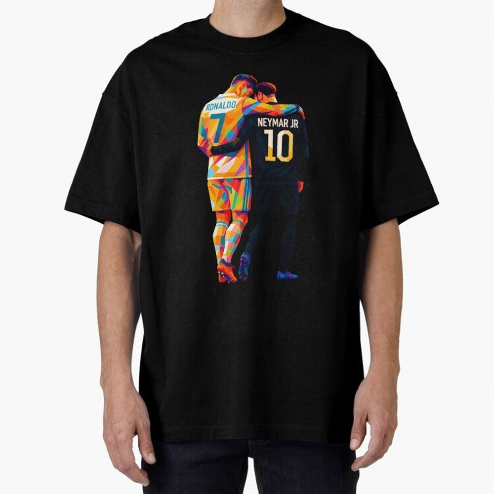 Cristiano Ronaldo & Neymar JR Wpap Art Oversized T-Shirt Get Ready for FIFA World Cup 2026 Highlighting Messi, Brazil Energy, Stadium Memories, Football Loyalty, International Chants and Championship Tradition; Created for Match Day Parties, Soccer