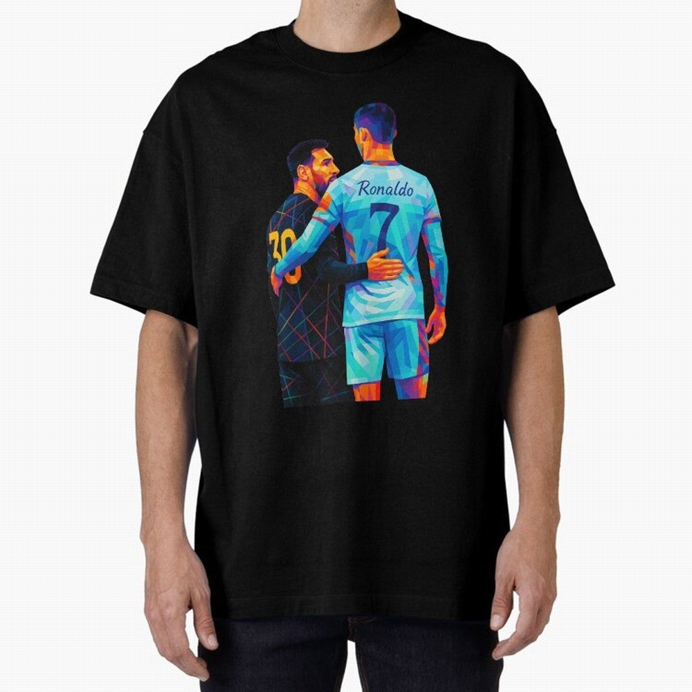 Cristiano Ronaldo & Messi Wpap Art Oversized T-Shirt Follow Every Goal of the FIFA World Cup 2026 Group Stage Journey through Mbappe and Neymar Highlights, England and Germany Pride, Champion Mindset, Group Stage Buzz, Knockout Tension and